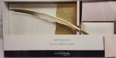 Wedding Guestbook & Feather Pen Set Gold Elegant Classic by Style Me Pretty NEW - Image 1 of 4