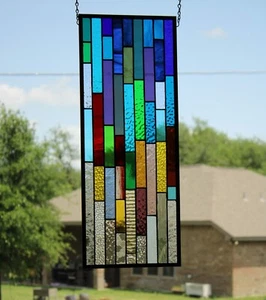 Geometric vibrant colors Stained Glass Panel, Window Hanging, Sidelight,Transom - Picture 1 of 10