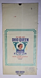 X LARGE Vintage Paper Sack Bag - QUEEN OHIO FLOUR, ACME CASH STORES, AKRON 1971 - Picture 1 of 1