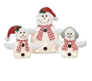 The Holiday Time Light-up Outdoor 3-Piece Snowman Family Christmas Decor New