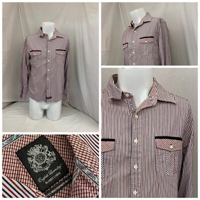 Camisa de lavandería inglesa L roja blanca azul a rayas 100 % algodón YGI Y1-13 Foto 1 de 4