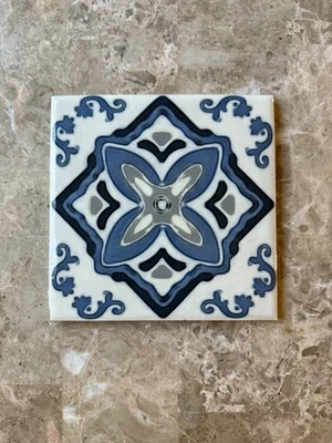 Italian 6x6 Ceramic Decorative Tile Blue White Mediterranean Made in Italy - Image 1 of 4