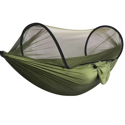 Outdoor Portable Pop-up Camping Hammock with Mosquito Net 260x140cm Army Green - Image 1 of 4
