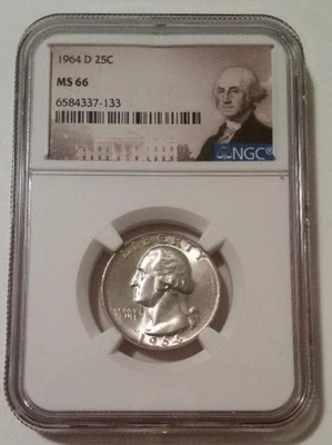 1964 D Washington Quarter MS66 NGC Portrait Label - Image 1 of 2