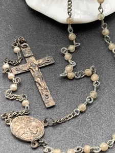 Vintage 1950 "Mini Perlen Perlen Rosenkranz mit Herz Jesu Stecker 12" L - Bild 1 von 8
