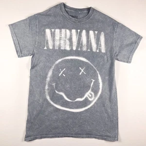 Nirvana T-Shirt Herren Blau Smiley Gesicht Grafik Band Tee Kurzarm Neu ohne Etikett Gr. S - Bild 1 von 3