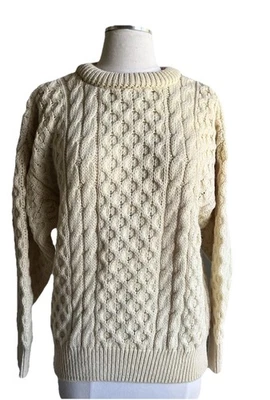 Vintage 90s Gaeltarra Wool Cable Knit Sweater XS Beige Preppy, Old Money Classic - Image 1 of 4