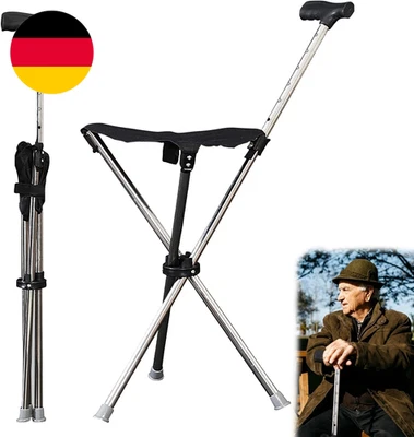 Gehstock Mit Sitz, 80-90Cm Faltbar Sitzstock, Spazierstock Mit Sitz Und Rutschfe - Bild 1 von 4