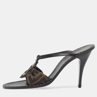 Sandalias Fendi Marrón/Negro Zucca Lona Y Cuero Slide Talla 41 Foto 1 de 4