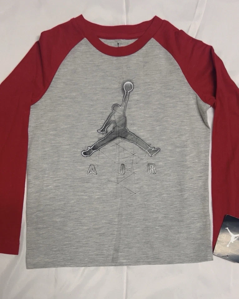 Camisa Jordan Air Boy Manga Larga Talla-6 Roja y Plateada Nueva Con Etiqueta Foto 1 de 4