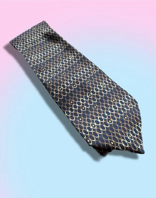 Bruno Piattelli Necktie Tie Mens Extra Long Blue And Gold Pattern Silk - Image 1 of 4