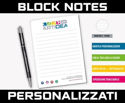 50 BLOCK NOTES PERSONALIZZATI CON STAMPA A COLORI LOGO AZIENDALE GADGET A6 - Immagine 1 di 4