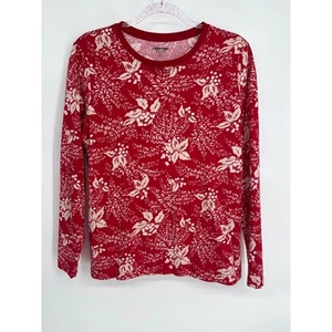 Lands' End Floral Print Long Sleeve Relaxed Fit Top Red Holiday M/P - Picture 1 of 10