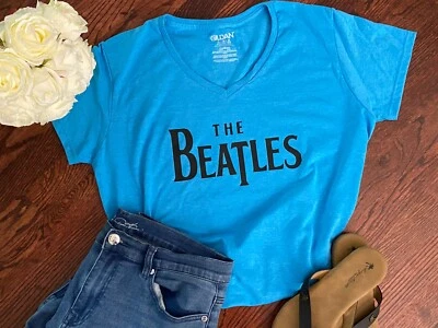 NEW The Beatles Drop T Design Vinyl Graphic Print T-shirt Size XL Handmade Vneck - Image 1 of 4