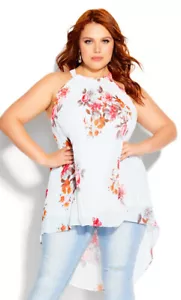 City Chic Ladies Floral Crush Halter Pleat Top size 14 XS Colour Ivory Floral - Picture 1 of 6