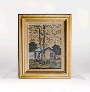 signed Grenier original painting oil on canvas 12"×16" Framed - Houses Trees - Picture 1 of 4