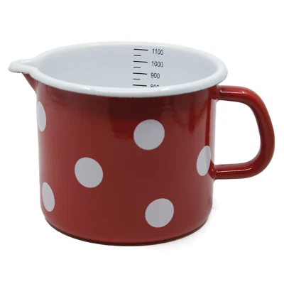 Nostalgie Milchtopf Emaille rot mit weißen Tupfen Topf Kochtopf  Messbecher NEU - Bild 1 von 4