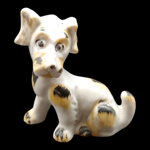 Gefleckte Porzellan Hund Figur - 3" klein Vintage braun weiß Land Kitsch Japan - Bild 1 von 6