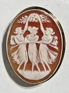 Vintage 14K Yellow Gold Three Graces Cameo Pendant / Brooch 9.2 Grams  - Picture 1 of 18