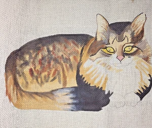 VTG Handpainted Danji Designs Brown Cat Needlepoint Canvas 14 ct - Picture 1 of 7