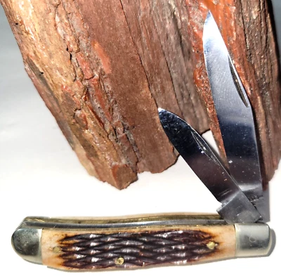 Vtg Japan Stainless Steel 3" Pocket Jack Knife 2 Blades Bone Handle - Image 1 of 4