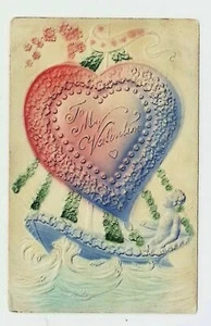 Postal c1910 AirBushed Corazón Día de San Valentín en relieve - Imagen 1 de 2