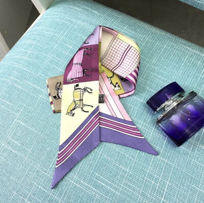 Pure Silk Scarf Ribbon Horses Print Fashion Slim Head Band Neck Tie 85x5cm - Image 1 of 4