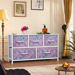 TAUS Wide Storage Tower with 5 Drawers Fabric Dresser Organizer Unit for Bedroom - Picture 1 of 5