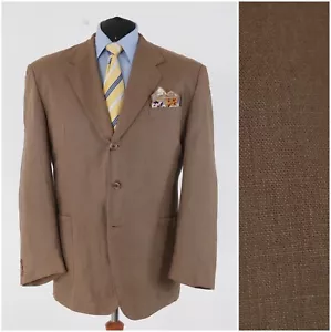 Mens Linen Blazer 46R UK Size C&A Brown Sport Coat Summer Jacket - Picture 1 of 14