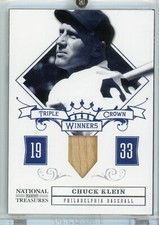 Chuck Klein HOF 2012 Panini National Treasures Game Used Bat 