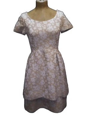 Vintage 1960's Tan White Heavy Cotton Dress by Nardiello for Rona XS - Image 1 of 4
