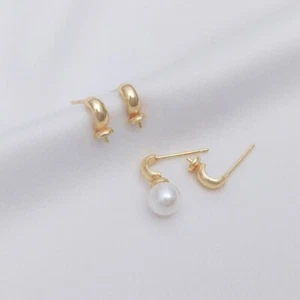 10pcs C Shape Earring,Semicircle Stud Earring,Half Drilled Pearl Earring Setting - Picture 1 of 5
