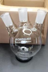 500 mL 3 Neck Heavy Wall Round Bottom Flask Chemglass CG-1524-05 24/40 CN/SN 20° - Picture 1 of 5