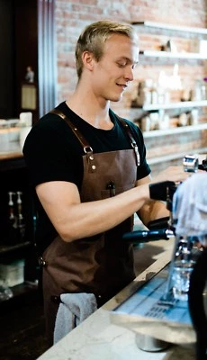 Premium Waxed Canvas Barista Apron - Genuine Leather Straps - Adjustable Size - Image 1 of 4