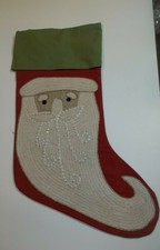 Pottery Barn Embroidered Santa Face Christmas Stocking #1529