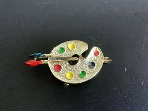 Vintage Artist Palette Brooch Pin Gold Costume Signed Gerry's - Picture 1 of 4