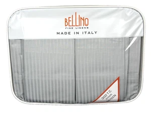 Bellino KING Stripe Sateen Sheet Set 100% Cotton Italy 300TC Gray Silver Sheen - Picture 1 of 14