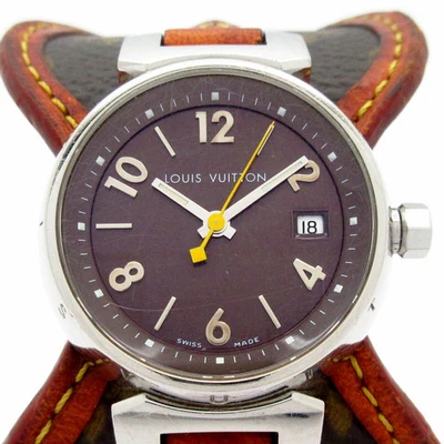 Auth LOUIS VUITTON Tambour Q1211 D***** Silver Dark Brown Brown Wrist Watch - Image 1 of 4