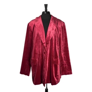 ELOQUII Damen Blazer 20 Rot Samt Stretch Arbeit Karriere Urlaub Anzug Jacke Neu mit Etikett - Bild 1 von 9