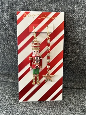 Brincos de Natal incompatíveis estrela dourada quebra-nozes cristal vermelho Betsey Johnson novo com etiquetas - Imagem 1 de 4