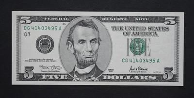 2001 $5 Chicago Federal Reserve Note/F-1988G/uncirculated/error - Image 1 of 4