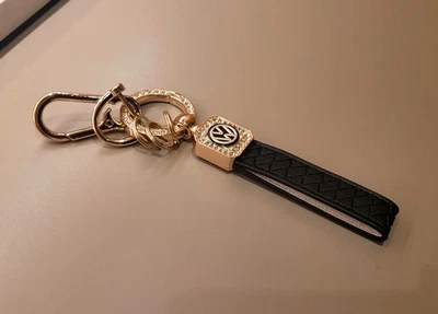 Gold VW Custom Design, Black Leather Strap Keyring, - Image 1 of 4