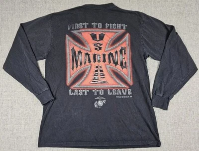 Vintage US Marine Shirt Mens Large First To Fight Last To Leave Military 2004 - Image 1 of 4