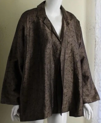 Eskandar 1 Increíble Chaqueta de Seda Abierta Dorada Marrón Bronce Completa 29' Largo Floral  Foto 1 de 4