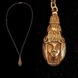 Vintage 40er Jahre Ägyptische Revival Göttin Massive Messing Halskette - Bild 1 von 5