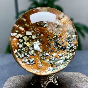 73G Natürlicher Hochwertiger Glänzender Pyrit mit Quarz Kristall Kugel Kugel Heilung - Bild 1 von 18