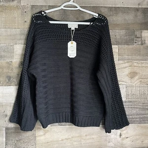 Loveriche Sweater Women's Sz Small Black Chunky Knit Ribbed Loose Open Sleeve - Picture 1 of 7