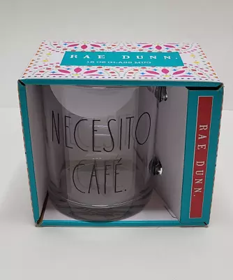 Rae Dunn Clear Glass Necesito Cafe Coffee Mug Tea Water Drink Cup 18 oz. - Image 1 of 4