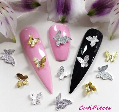 3D Nail Art Gold Silver Butterfly Wings Butterflies Embellishment Alloy Metal