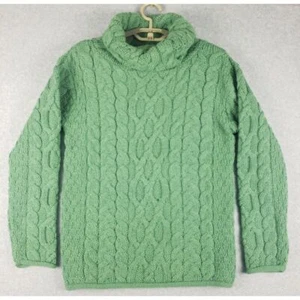 Aran Sweater Market Merino Wool Irish Cable Knit Cowl Neck Sweater Green Medium - Picture 1 of 8